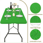 10 Pack Fitted Tablecloth for 8 Foot Rectangle Tables, Green Elastic Outdoor Picnic Table Cover, Washable Stretch Folding Table Cloths 8 ft for Camping Party Patio Kitchen Banquet, 30" W x 96" L