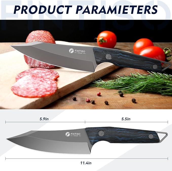 FINTISO 14C28N Steel Viking Knife, Japanese Butcher Knife with G10 Handle, Ultra Sharp Meat Cleaver Boning Knives for Meat Cutting, Outdoor Kitchen Chef Knives Best Gift (Red)