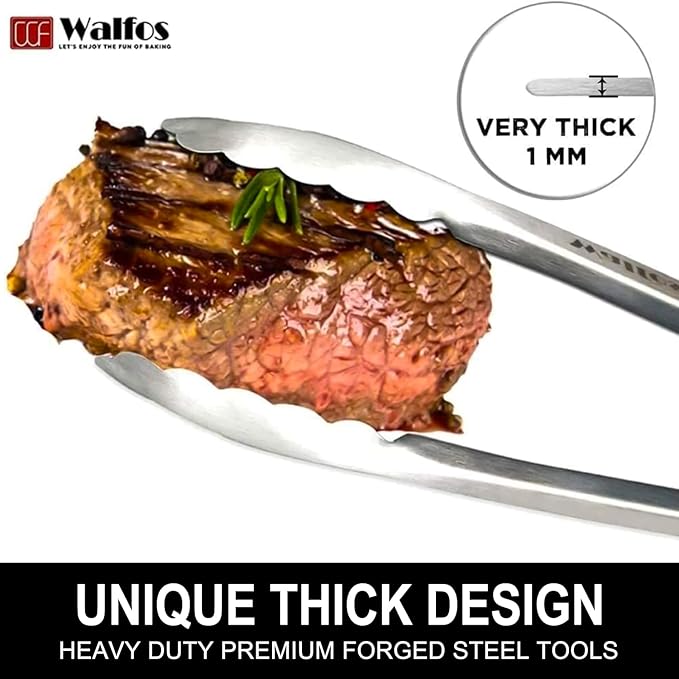 Walfos 17 Inch Extra Long Grill Tongs Set of 2, Ultimate Stainless Steel Tongs for Grilling, Cooking, BBQ/Barbecue, Buffet and Turning Food