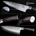 imarku Damascus Chef Knife, 8 Inch Kitchen Knife Ultra Sharp Cooking Knife HC German Stainless Steel Japanese Knife for Kitchen, Hand-Hammered Design, Ergonomic Handle, Christmas Gifts for Women Men
