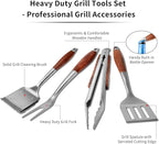 FJNATINH Heavy-Duty Grilling Accessories Rose Wooden BBQ Grilling Tools Set,Outdoor Grill Set with Spatula, Fork & Tongs,Essential Accessories for Barbecue & Grill. Ideal Gift for Men