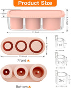 Ice Cube Tray for Tumbler Cup 30Oz-40Oz, 3 Pcs Silicone Cylinder Ice Mold with Lid and Bin for Freezer, Easy Fill and Release Ice Maker for Whiskey, Cocktail BPA-Free (Pink, 40Oz)
