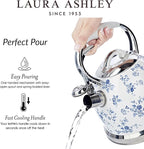 VQ Laura Ashley China Rose 2.5L Stainless Steel Tea Kettle Stovetop Whistling Teapot for Induction, Gas Hob or others. Silicon Coated Cool Handle & Push Button Mechanism Vintage Stove Top Kettle