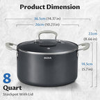 8 Quart Nonstick Stock Pot with Lid, BEZIA Ceramic Soup Pot with Lid, Induction Ready, Large Cooking Pot with Silicone Handle, Compatible with All Cooktops, Dishwasher Safe