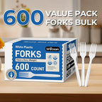 600Pack Disposable Plastic Forks Bulk White Heavy Duty Silverware - Value Pack Cutlery Set For Parties, Restaurant (600FORKS)