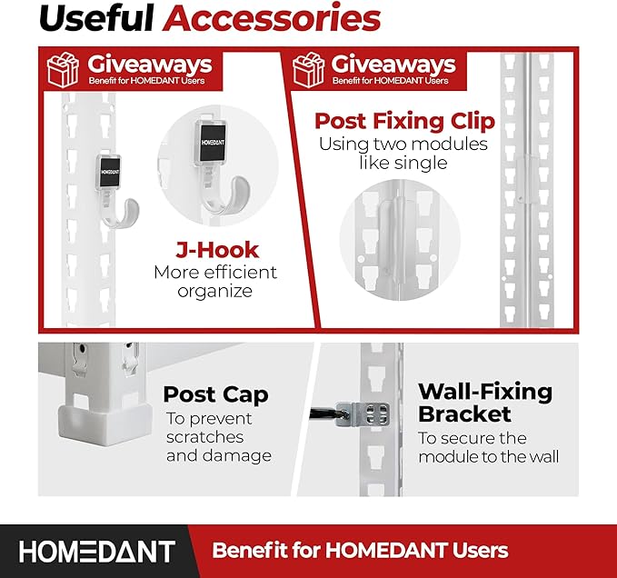 HOMEDANT White 5 Tier Laminated Boltless Heavy Duty Garage Storage Adjustable Wide Size Metal Shelving Unit Utility Rack Shelves Organization Shelf Shed Warehouse 47.7" W x 18.2" D x 71.3" H 1Pack