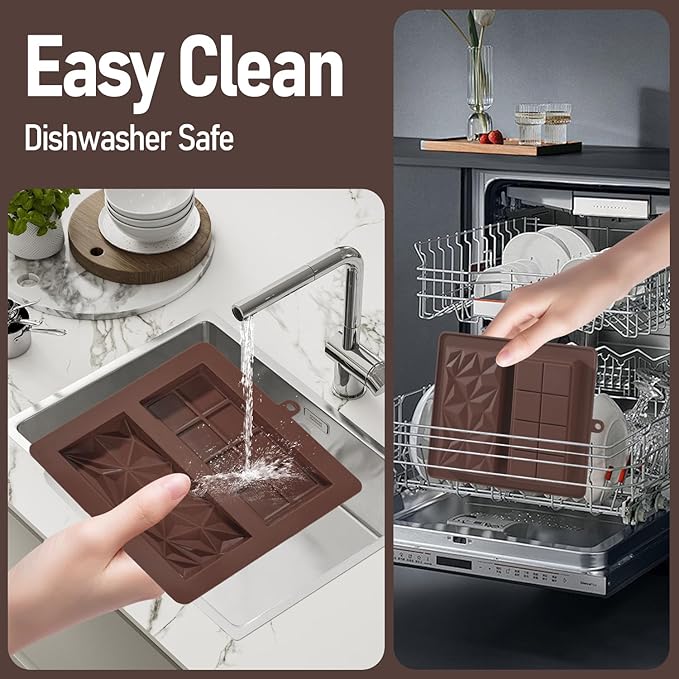 Deep Chocolate Bar Mold Silicone 1 Inch Dubai Pistachio Chocolate Bar Thick Mold for Stuffed Bar, Large Candy Mould for Filling, Brown