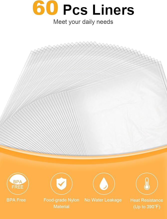 SMARTAKE Slow Cooker Liners, Large Size 13"x 21" Disposable Cooking Bags, Fit 3QT to 8QT for Slow Cooker, Cooking Trays, Suitable for Oval & Round Pots, 60 Liners