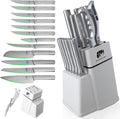FULLHI 14pcs Knife Block Set, Dishwasher Safe Kitchen Knife Set with Built-in Sharpener, Stainless Steel Chef Knives Set with Knife Holder Kitchen Scissors