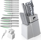 FULLHI 14pcs Knife Block Set, Dishwasher Safe Kitchen Knife Set with Built-in Sharpener, Stainless Steel Chef Knives Set with Knife Holder Kitchen Scissors