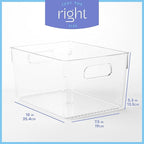 Plastic Food Storage 2 Pack Clear Container Bin with Handles for Organizing Kitchen, Pantry, Refrigerator, Freezer, Pantry, Cabinet, Closet, Bathroom. 10”x7.5”x5.3”