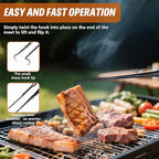 BBQ Turner Hooks, Meat Hook Flipper, Iron BBQF Turner Hooks, Flips Cooking Hooks, BBQ Food Flipper, for Grilling Smoking Frying, Long Handle Meat Hooks (Type A)