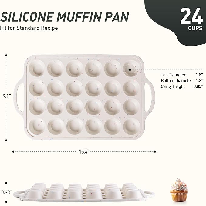 24 Cups Silicone Muffin Pan with Metal Reinforced Frame Mini Size Cupcake Pan Tray Egg Bites Silicone Circle Cookie Molds Muffin Tin Tart Pans Non Stick Toxic Oven Safe Baking Sheet Set