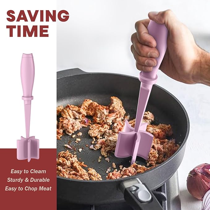 Meat Chopper, Hamburger Grinder, Premium Heat Resistant Smasher for Ground Beef, Burger Grinder Nylon Potato Mix Tool-Pink