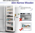 7-Tier Slim Storage Cart, Wooden Rolling Pantry Cabinet with Wheels, Narrow Shelf Organizer for Kitchen, Bakers Rack, Dining Room, Closet, Small Spaces Dark Walnut 47.2" H*7.8" W*23.6" D
