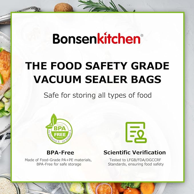 Bonsenkitchen Precut Vacuum Food Sealer Bags 100 Pint 6" x 10", BPA Free, Commercial Grade Textured Food Vacuum Sealer Bag, Thick Embossed Bags for Food Storage and Sous Vide Cooking VB3204