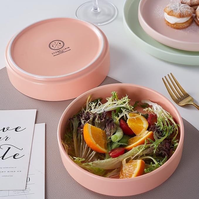 Stone lain Stella Pasta Bowl 6-Piece Set, Round, Porcelain, Peach