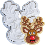 Flycalf Christmas Cookie Cutters for Holiday Baking, with 3D Stamper Reindeer Shapes 3“ Eco-Friendly PLA Kitchen Cake Decorating Birthday Gifts Party Pastry Mold Supplies Biscuit Fondant Tools,3''