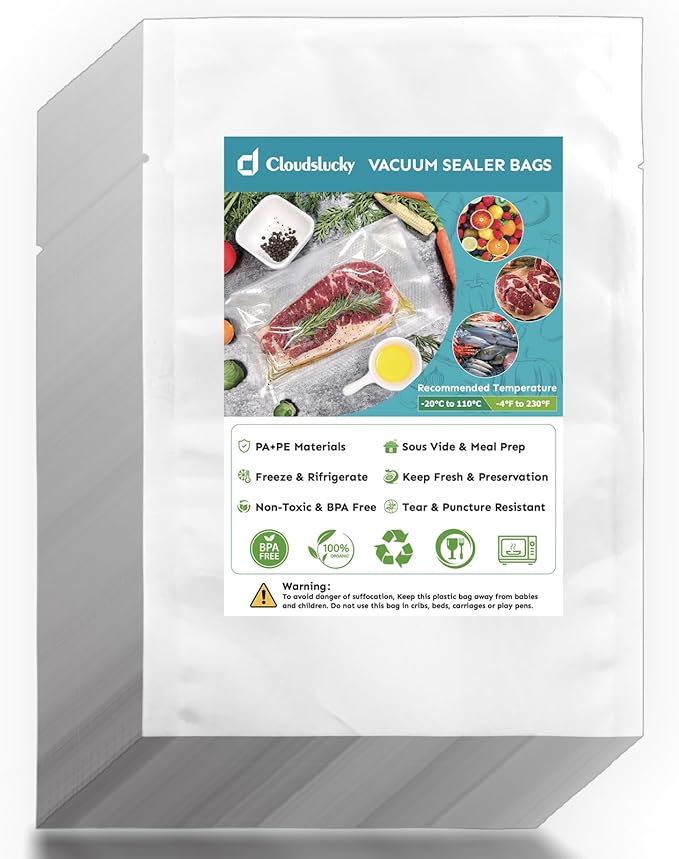Chamber Vacuum Sealer Bags,8"x12" 200 Pcs Pre-cut Chamber Machine Pouches,Heavy Duty Chamber Vacuum Bags for Commercial Sealer,Food Storage,Meal Prep,Sous Vide,Meat Cheese Goods, BPA Free