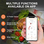 Long Range Wireless Smart Meat Thermometer with Bluetooth Booster, for Oven, Grill, Kitchen, BBQ, Smoker, Rotisserie, Black