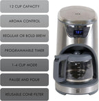 Kenmore Elite Drip Coffee Maker - 12-Cup Programmable Coffee Machine With Glass Pot, Pause and Pour, Auto Shut-Off, Large Water Reservoir, Reusable Filter, Dishwasher Safe Carafe, Percoladora de Café