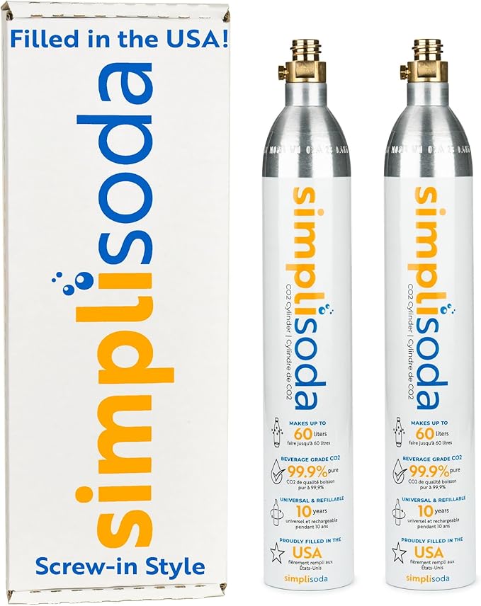 60L CO2 Canister Cylinders - Compatible w/Sodastream BLUE Screw-In Only, Ninja Thirsti, Philips, and More - Threaded Style Soda Streaming Machine CO2 Tanks Gas Refill, | 14.5 oz, Set of 2