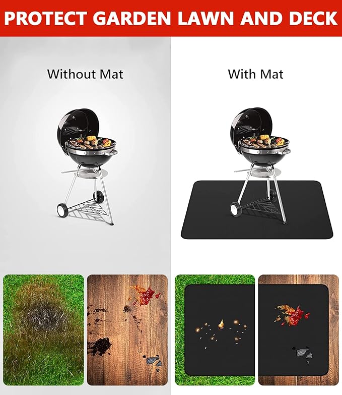 75 x 40 inch Under Grill Mats for Outdoor Grill, Double-Sided Fireproof Deck and Patio Protector Mat, Waterproof Oil-Proof BBQ Floor Pad Indoor Fire Pit Fireplace Mat
