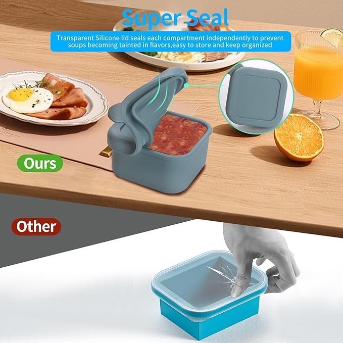 1/2 Cup Silicone Freezer Tray With Lid - Silicone Freezer Molds 8-Pack For meal prep & freezing of various sauces and other dishes, makes 8 perfect 1/2 cup portions cubes (Blue 8 Pack)
