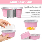200 Pack 10 oz Pink Square Mini Cake Pans with Lids, Mini Loaf Pans with Lids, Aluminum Foil Square Brownie Baking Cups for Ramekins Muffin Cupcake Wedding Birthday Party