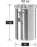 Oggi Stainless Steel Kitchen Canister 62 fl oz - Airtight Clamp Lid, Clear See-Thru Top - Ideal for Kitchen Storage, Food Storage, Pantry Storage. Large Size 5" x 7.5".