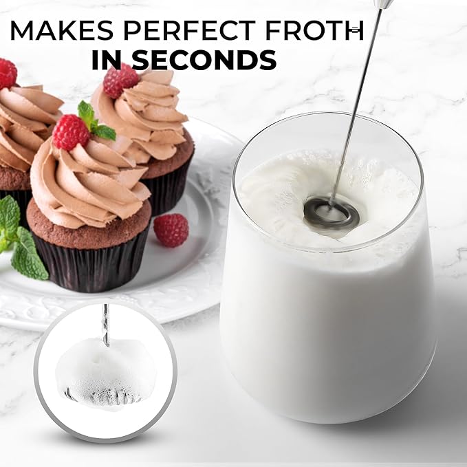 Zulay Kitchen Powerful Milk Frother Wand - Ultra Fast Handheld Drink Mixer - Electric Whisk Foam Maker for Coffee, Lattes, Cappuccino, Frappe, Matcha & Coffee Creamer - Hot Pink Gold