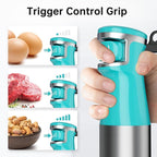 Immersion Blender Handheld Corded Hand Blenders Set 1100W, Trigger Variable Speed 5 in 1 Stick Emulsifier with Chopper, Whisk and Frother for Soup, Baby Food and Smoothies, Cyan Blue