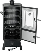 Propane Smoker with Cover, Vertical Meat Gas Smoker Grill Outdoor Heavy Duty 3 Removable Smoking Racks, Black