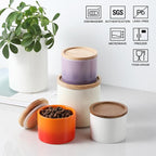 Sweejar Kitchen Canisters Ceramic Food Storage Jar, Stackable Containers with Airtight Seal Wooden Lid for Serving Ground Coffee, Tea, Sugar, Spice and More - 5 Fl Oz(White Acacia)