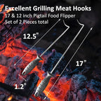 17-inch & 12-inch Pigtail Food Flipper (Set of 2) - Premium Stainless Steel Meat Turner for Grilling & Cooking