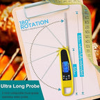 Instant Read Meat Thermometer for Kitchen Cooking, Ultra Fast Precise Waterproof Digital with Backlight, Magnet and Foldable Probe for Food,Deep Fry, Outdoor BBQ, Grill(Yellow)