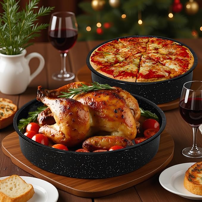 3-Pack Enamel Roasting Pan Set Round Deep Baking Pans Oven Trays10"/12"/14" Cake Pans High Performance Non-Toxic Pizza Pan Cookie Baking Sheets Oven Trays For Cooking Merry Christmas Gift for Mom