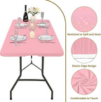 6 Pack Fitted Tablecloth for 6 Foot Rectangle Tables, Pink Elastic Outdoor Picnic Table Cover, Washable Stretch Folding Table Cloths 6 ft for Camping Party Patio Kitchen Banquet, 30" W x 72" L