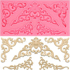 Baroque Corner Silicone Molds, Curlicues Relief Scroll Chocolate Cake Border Molds, Filigree Flower Lace Fondant Baking Molds for Cake Decoration Cupcake Topper Candy Gum Paste Clay Resin