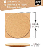 Cork Trivet, High Density Fine Particle Thick Cork Trivets for Hot Dishes, 8 Inch Heat Resistant Cork Coaster, Cork Placemats Cork Hot Pads for Hot Pots and Pans, 4 Pcs