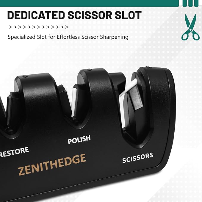 ZenithEdge® 3-in-1 Adjustable Knife Sharpener 14°-24° Angles for Kitchen, Fillet, Pocket Knives & Scissors - Tungsten Steel Ceramic Non-Slip Precision Sharpening Tool Gift