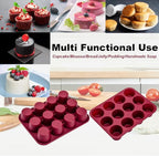 Nalchios Silicone Muffin Pan 12 Cups Deep Jumno, Chocolate Molds Silicone, Nonstick BPA Free Silicone Baking Molds, Dishwasher & Microwave Safe Muffin Tin, Easy To Use and Clean Candy Molds