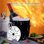 Ice Bucket with Lid, Scoop, Tongs and Strainer - Well Made Insulated Stainless Steel Keep Ice Frozen Longer - Ideal for Cocktail Bar, Parties, Chilling Wine, Champagne - 3 Liter (Black Marble)