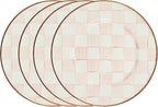MACKENZIE-CHILDS Enamel Salad and Dessert Plate, Small Plate for Appetizers or Desserts, 8 Inches, Set of 4, Pink-and-White Rosy Check