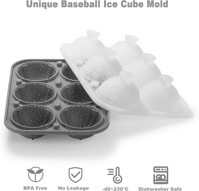 Nax Caki 3D Baseball Ice Cube Tray, Large Baseball Silicone Fun Shapes Whiskey Ice Mold with Funnel for Cocktails, Bourbon,Brandy, Whiskey Gifts for Men