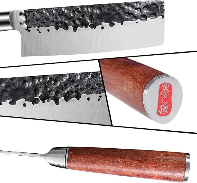 6.5 Inch Nakiri Knife, Asian Usuba Knife, Stainless Steel With Hand-forged, Brazilian Rosewood Handle and Gift Box for Family & Restaurant