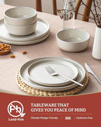 Famiware Milkyway Plates and Bowls Sets, 24 Pieces Dinnerware Sets, Reactive Glaze Dish Set, Stoneware Dishes Set for 8, Matte Beige White