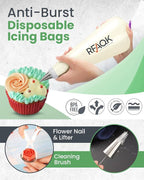 RFAQK 74 PCs Icing Piping Bags and Tips Set, Cake Decorating Kit with 48-Numbered Piping Tips, 20+1 Pastry Bags for Cookie Cupcake Cake Decoration, with Booklet and E-book (Green)