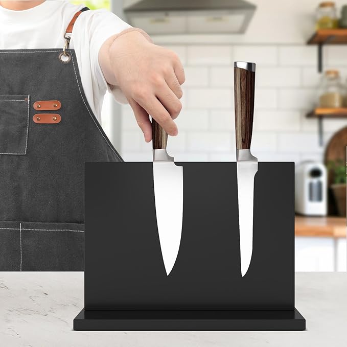 Black Magnetic Knife Holder, Double-Sided Magnetic Knife Block Universal Multi-function Display Rack for Kitchen Counter