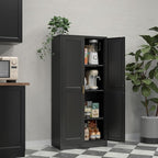 60" Tall Kitchen Storage Cabinet with 2 Doors, Metal Kitchen Pantry Cabinets with 3 Adjustable Shelves, Black Freestanding Food Cabinet, Large Cupboard for Office, Dining, Living Room,Hallway